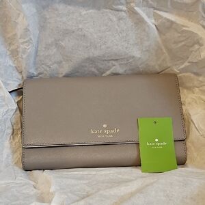 New Kate Spade Gray Leather Clutch